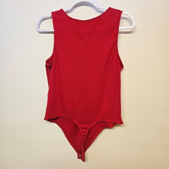 Tommy Hilfiger Red Sleeveless Ribbed Bodysuit Size M Tommy Jeans - Picture 3 of 8
